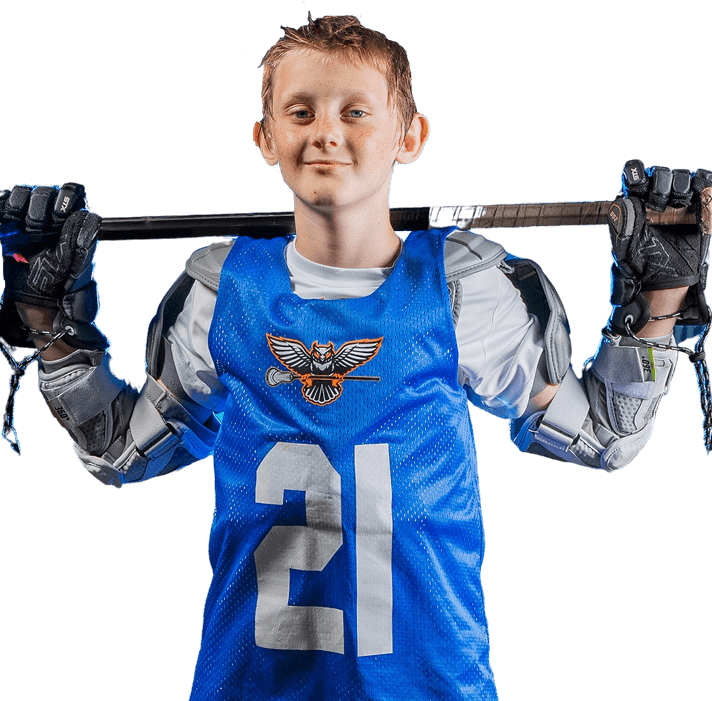 OWLS lacrosse athlete holding stick in uniform